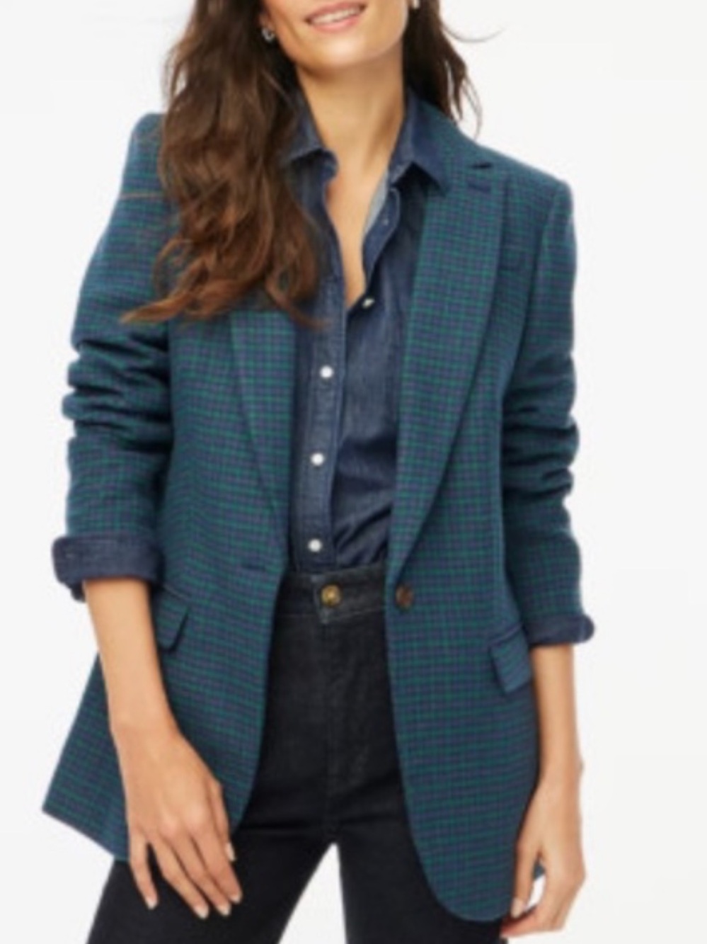 J. Crew Navy and Green Plaid Blazer women 10 academia wool Y2K lux office retro